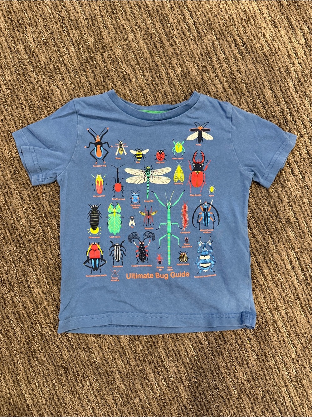 Mini Boden Blue Tee with Colorful Bug Graphic